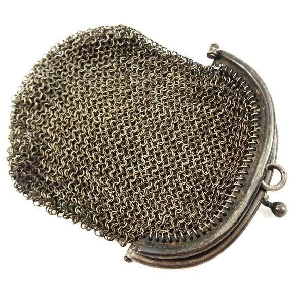 Antique French Silver Hallmarked Mesh Change Coin Purse Dual Compartment - Picture 4 of 5